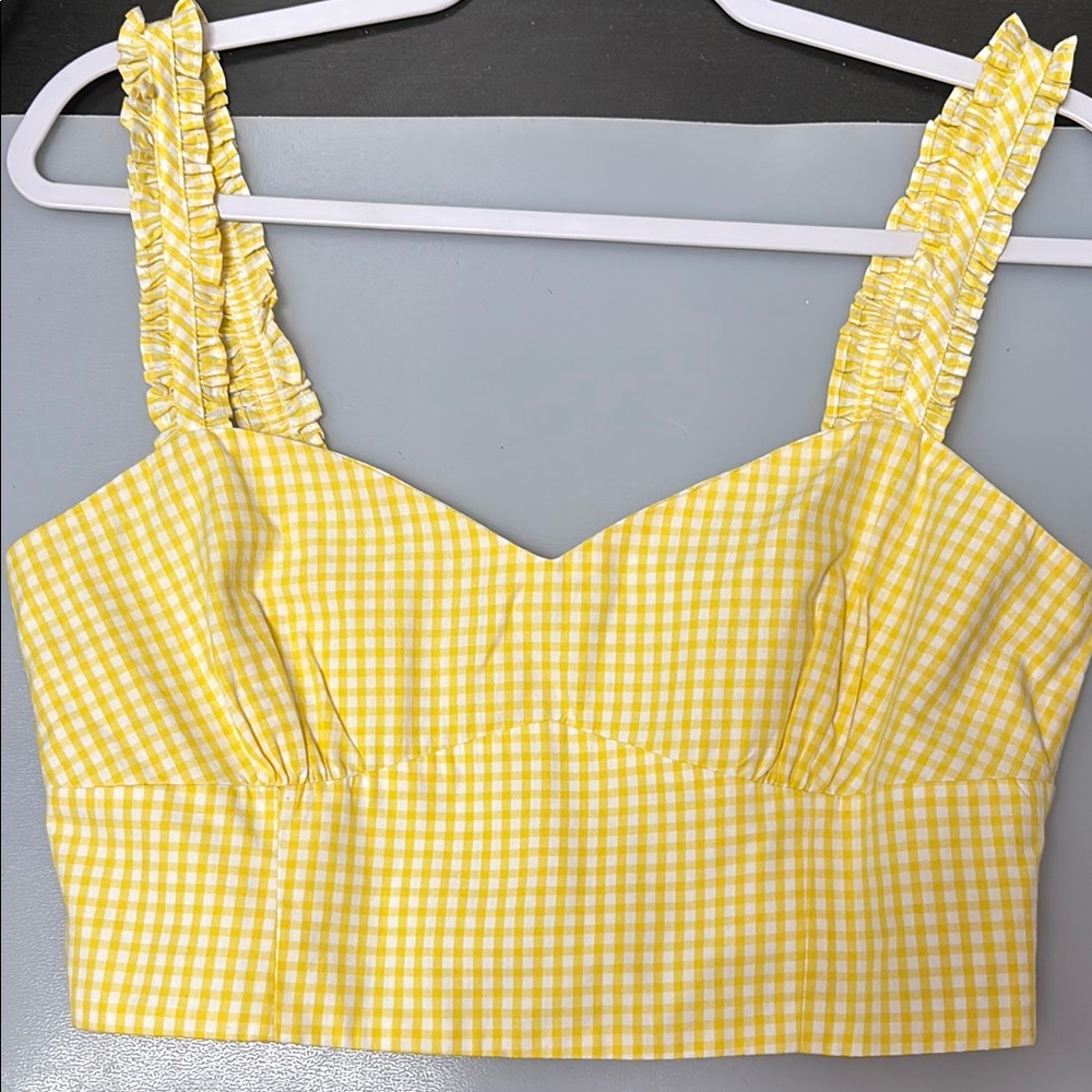 Yellow and White Fitted Ruffled Bustier Tank Top